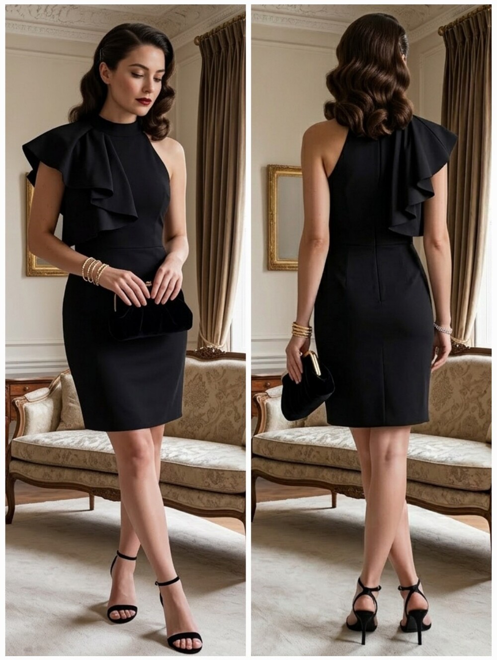 Lulus Black One Shoulder Dress Size L Feminine Classic Wedding Guest Cocktail